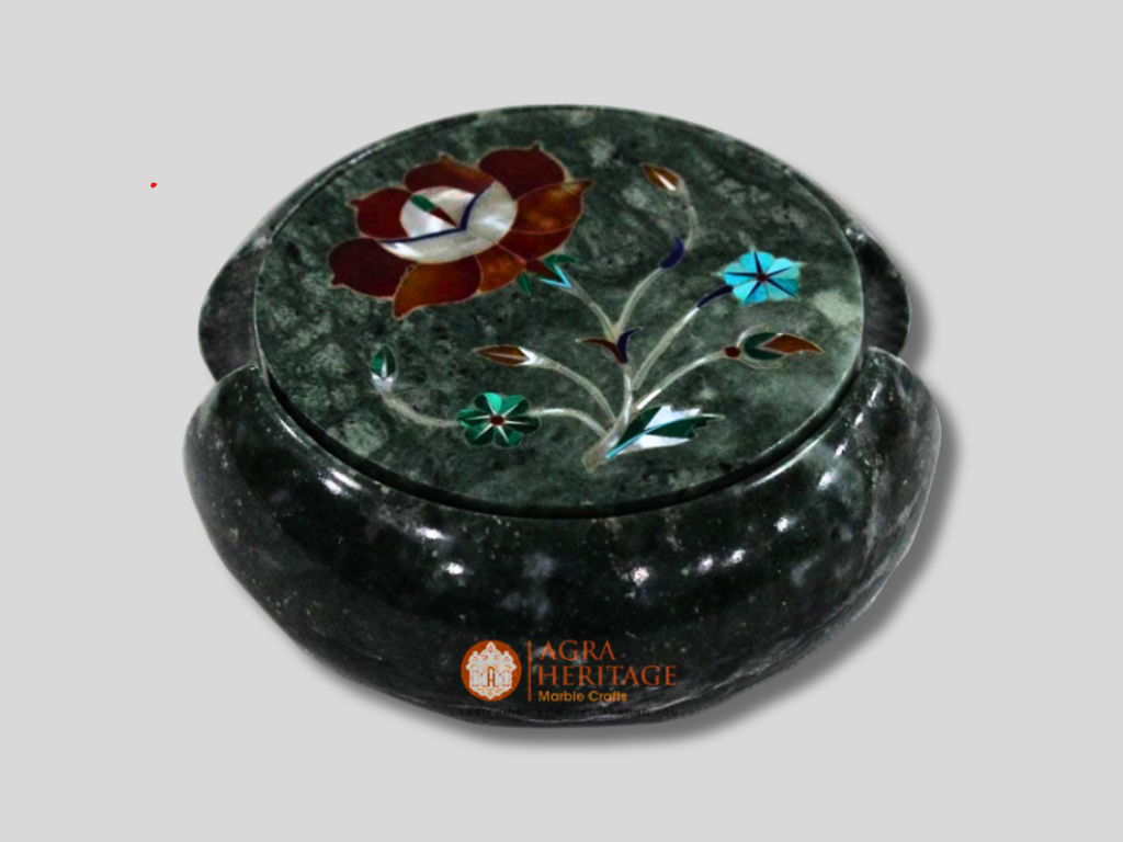 Black Marble Carnelian Floral Coaster Set